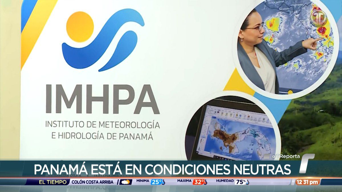 Meteorological maps and a scientist at IMHPA indicating a forecast of El Niño-related Pacific warming affecting Panama
