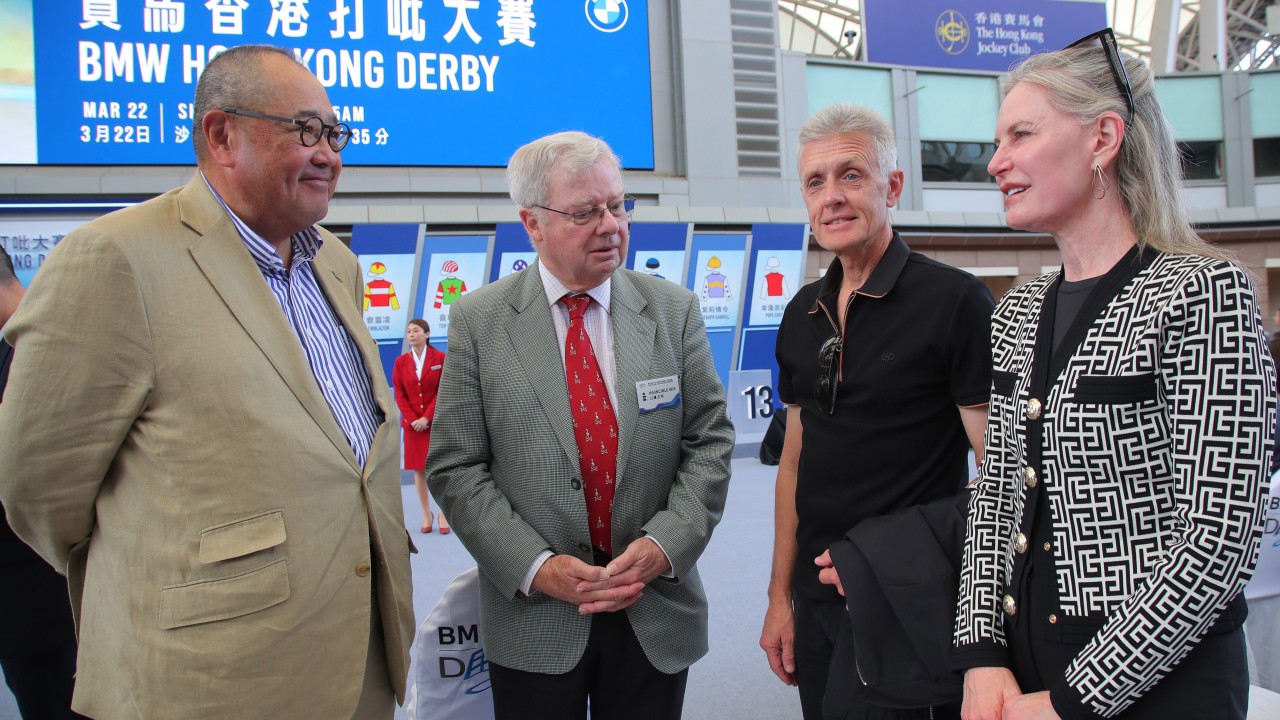 Owner Nick Etches with racehorse Invincible Ibis in the paddock ahead of the Hong Kong Derby