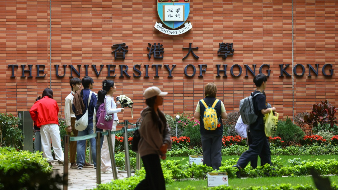Hong Kong skyline with a university campus building in the foreground, reflecting the city’s education competitiveness.