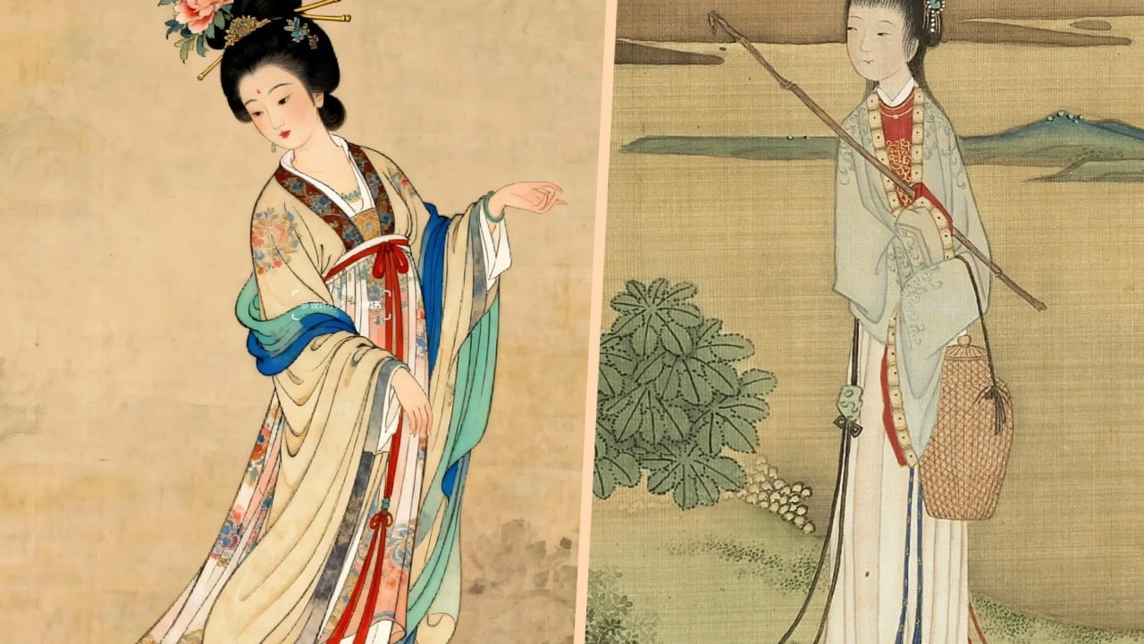 Historic-style depiction of Tang dynasty court women, symbolizing ancient Chinese beauty practices and changing ideals