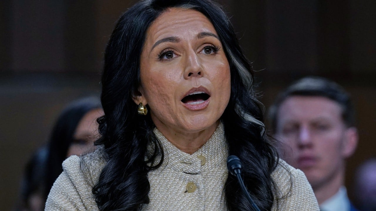US Director of National Intelligence Tulsi Gabbard delivering an opening statement at a Senate Intelligence Committee hearing