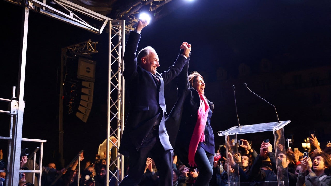 Emmanuel Gregoire addressing supporters after being declared winner of the Paris mayoral election