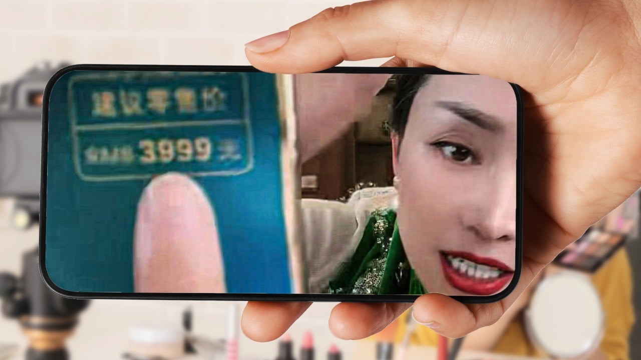 Smartphone showing a social media profile of a Chinese influencer beside jars of face cream on a table