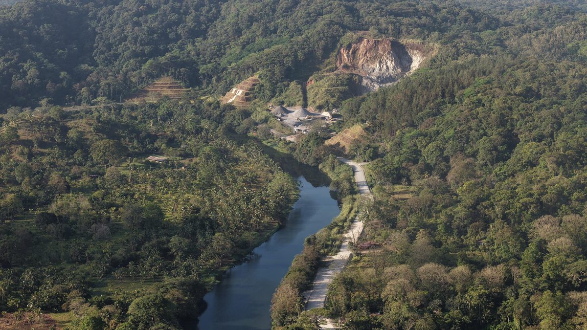Aerial view of forested slopes in Sierra Llorona, Colón province, showing dense tropical forest habitat for jaguars and harpy eagles