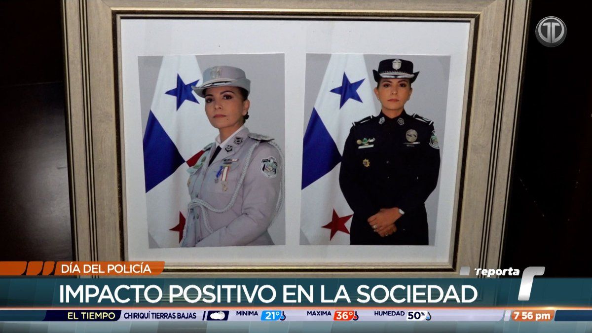 A Panama police officer in uniform standing at attention during a Police Day commemoration