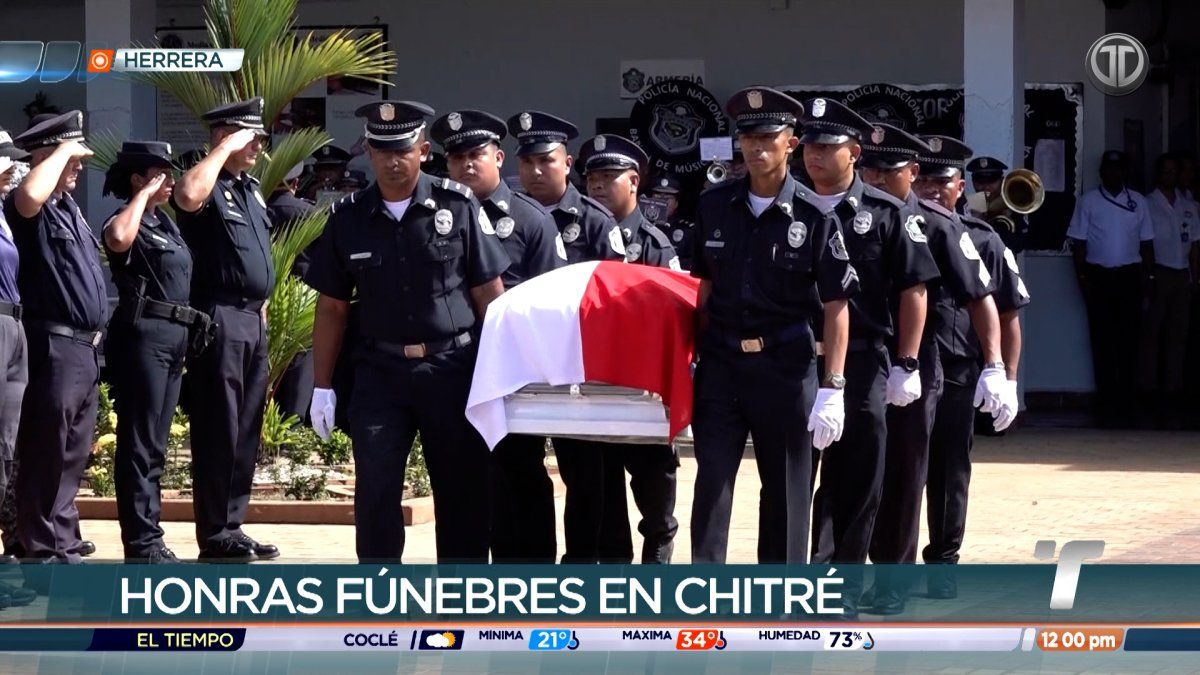 Police officers and mourners gathered at a funeral tribute for a fallen Panamanian sergeant in Panama City
