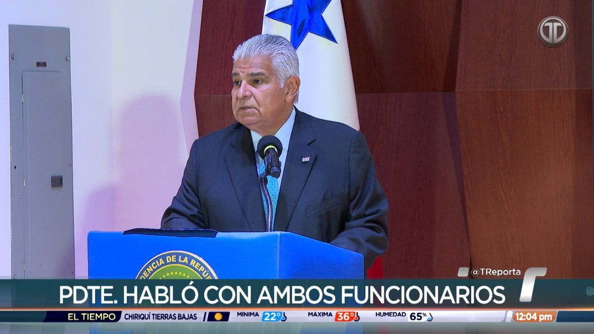 President José Raúl Mulino speaking at a press event in Panama about government institutions and oversight