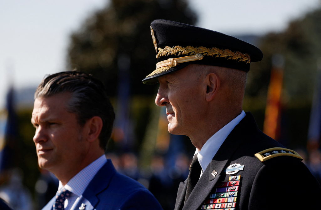 A U.S. Army general in uniform standing at attention during a Pentagon leadership event