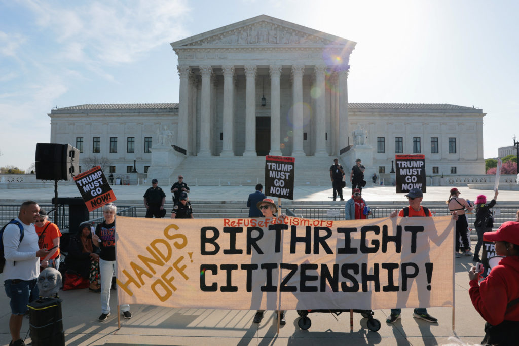 President Donald Trump speaking in front of the U.S. Supreme Court building