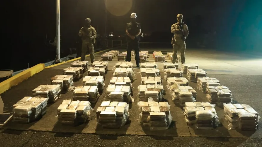 Commercial cargo containers stacked at a port in Colón, Panama, where authorities seized suspected drugs hidden in shipping containers.
