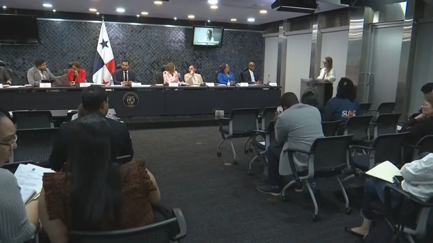 Legislators in Panama discussing a hearing related to the national water utility Idaan