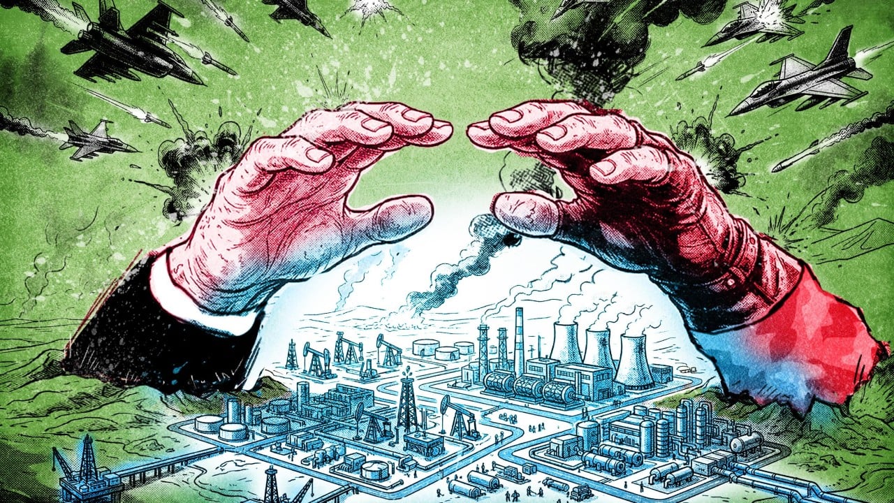 Smoke rising near an industrial energy facility after strikes during the Iran conflict