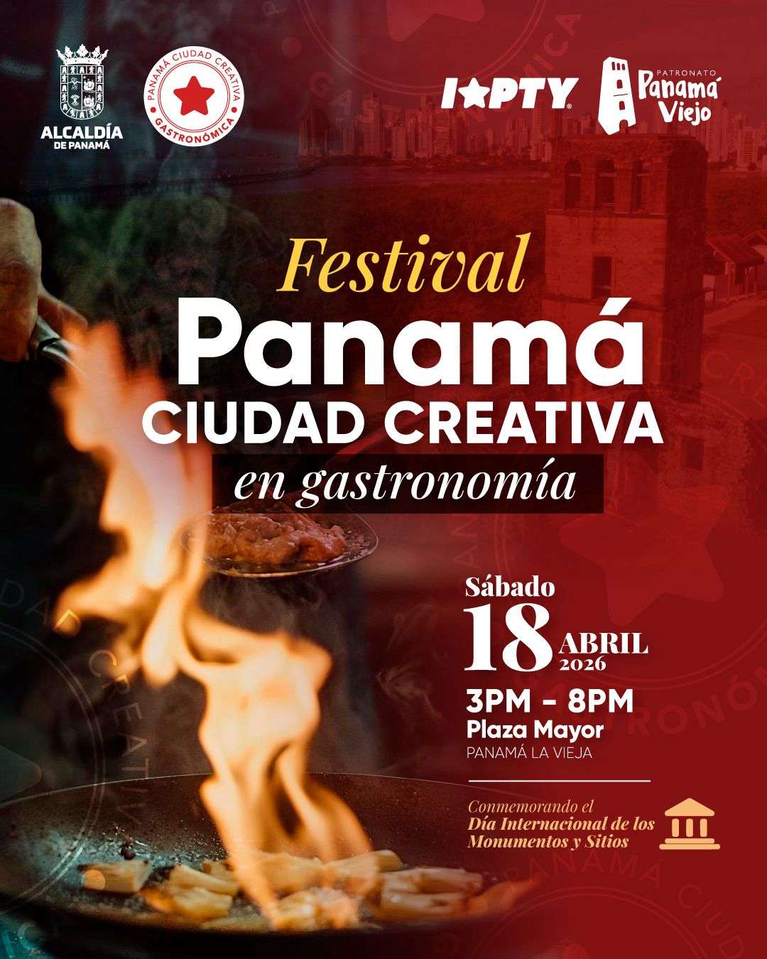 Chefs and food stalls set up in the Plaza Mayor at Panamá Vieja for a Panama City gastronomic festival