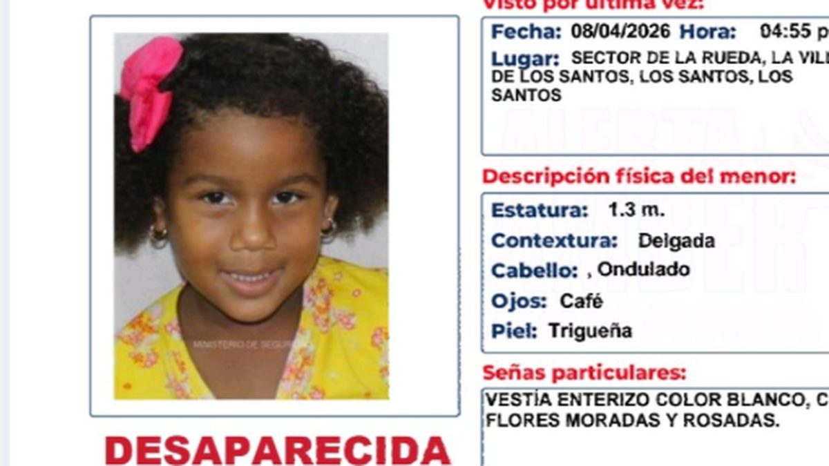 Police and emergency alert graphic connected to the search for a missing 7-year-old girl in Chitré, Panama