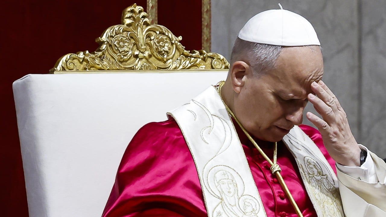 Pope Leo speaking during an evening prayer service in St. Peter’s Basilica in Vatican City