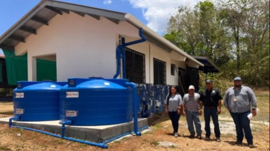 Rainwater harvesting tanks or collection systems installed in a rural area of Los Santos, Panama