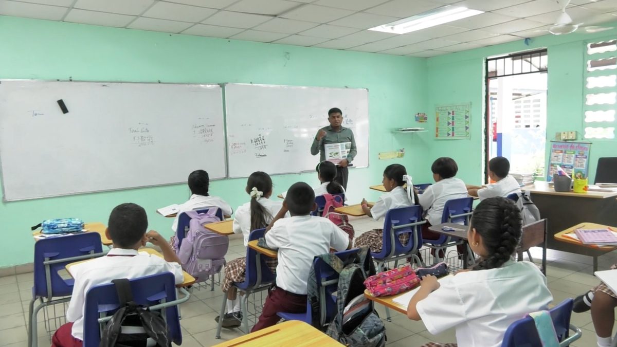A school classroom in Panama with empty desks after classes were suspended in three regions