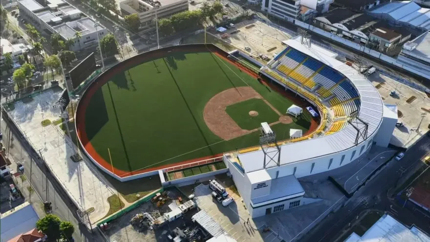Exterior view of Mariano Bula Stadium in Panama with seating and field area