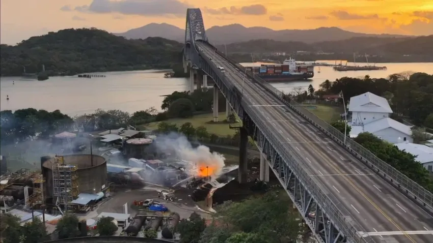 The Bridge of the Americas spanning the Panama Canal in Panama City during a structural safety inspection