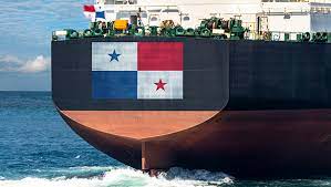 A Panamanian-flagged cargo ship at sea, symbolizing global trade and maritime shipping