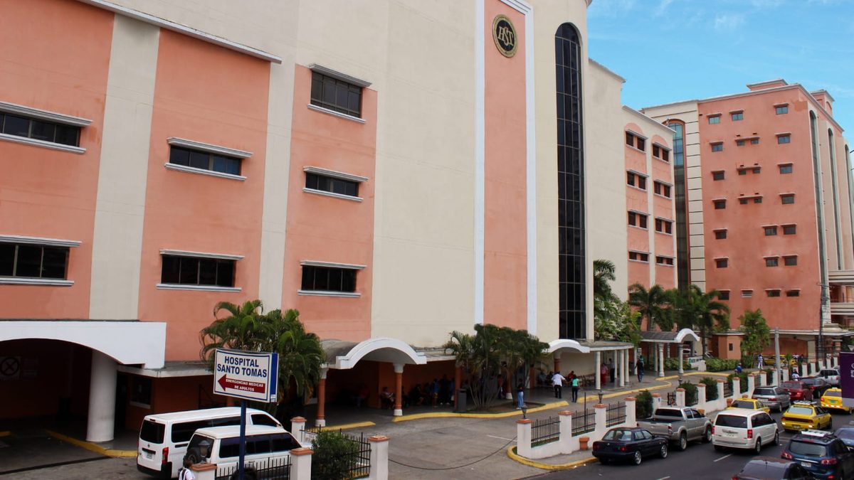 Hospital staff and visitors in a newly improved emergency waiting area at Santo Tomás Hospital in Panama City