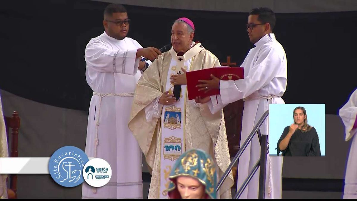 Archbishop José Domingo Ulloa speaking during a Catholic gathering in Panama City
