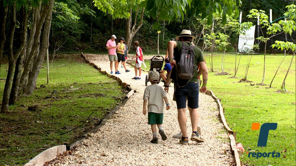 Families walking along a trail in Panama City's Metropolitan Natural Park during a holiday visit