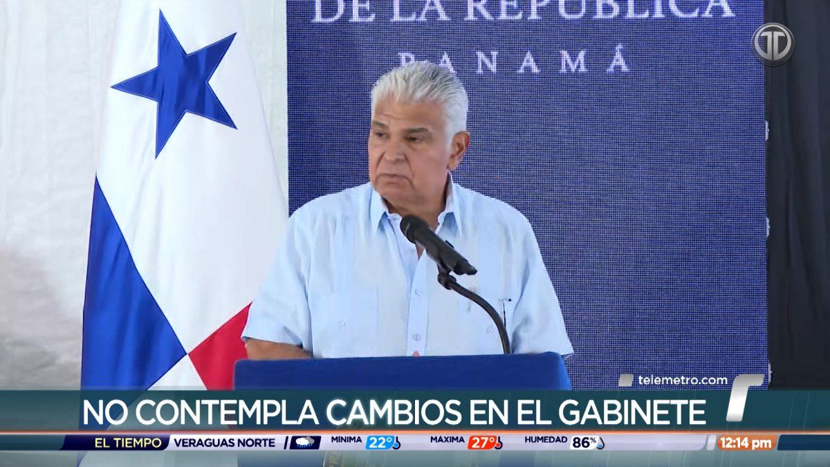 Panama President José Raúl Mulino speaking at a government podium during a public address