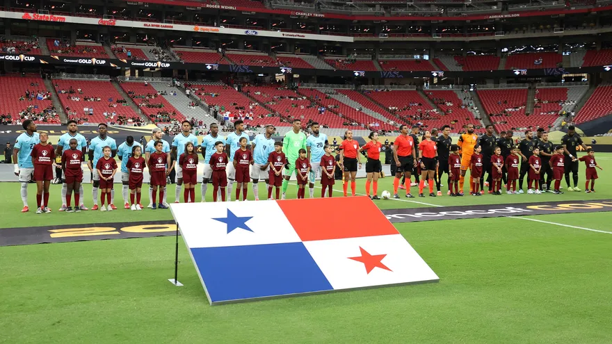 Panama national team players warming up during a football match ahead of the 2026 World Cup