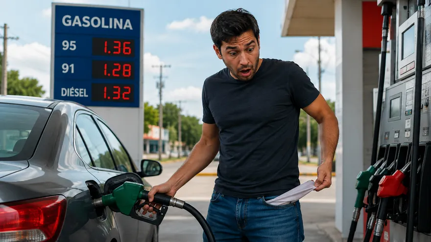 A driver pumping gasoline into a vehicle at a fuel station in Panama as fuel prices rise